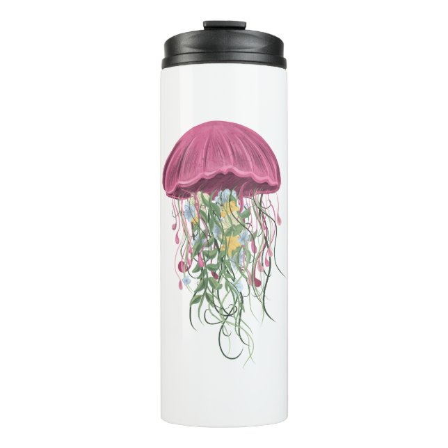 Quallen und Blume Thermosbecher (Vorderseite)