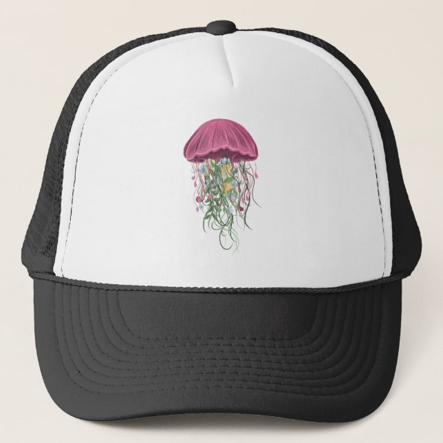 Quallen und Blume Truckerkappe (Vorderseite)