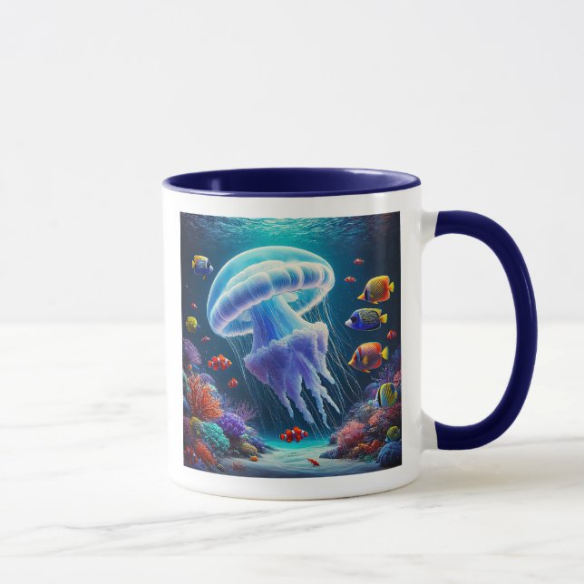 Quallen und tropische Fische in einem Riff. Tasse (Rechts)