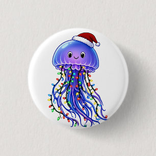 Quallen-Weihnachtsmannhut Weihnachtslichter Frohe  Button