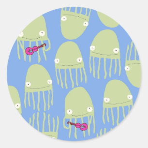 Quallenfisch Ukelele Sticker in Blau