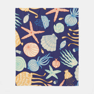Quallenfische Muscheln Algenmuster Fleecedecke