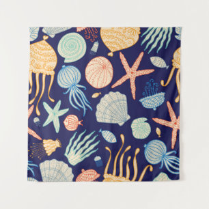 Quallenfische Muscheln Algenmuster Wandteppich
