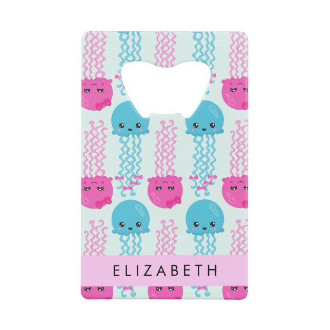 Quallenmuster, Niedliche Quallen, Meer, Ihr Name Geldbeutel Flaschenöffner (Vorderseite)