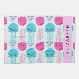 Quallenmuster, Niedliche Quallen, Meer, Ihr Name Geschirrtuch