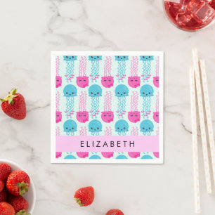 Quallenmuster, Niedliche Quallen, Meer, Ihr Name Serviette