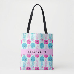Quallenmuster, Niedliche Quallen, Meer, Ihr Name Tasche