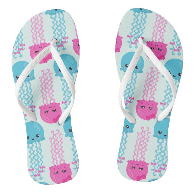 Quallenmuster, Niedliche Quallen, Meerestiere Flip Flops (Fußbett)