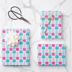 Quallenmuster, Niedliche Quallen, Meerestiere Geschenkpapier Set