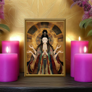 Quan Yin: Buddhistische Göttin Gold Art Nouveau Po Fotodruck