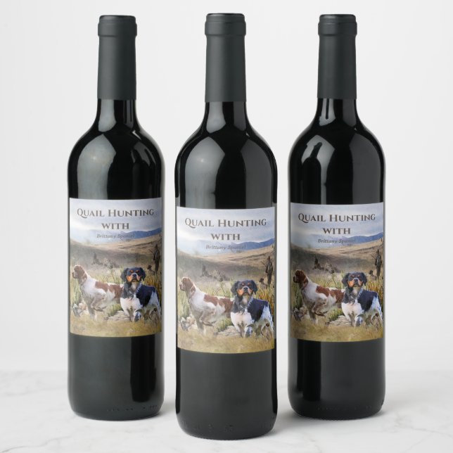 Quantenjagd mit Spaniels aus der Bretagne, Art Weinetikett (Flaschen)