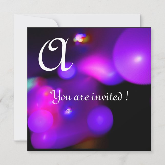 QUANTUM BUBBLE MONOGRAM LILA schwarz rosa Einladung (Vorderseite)