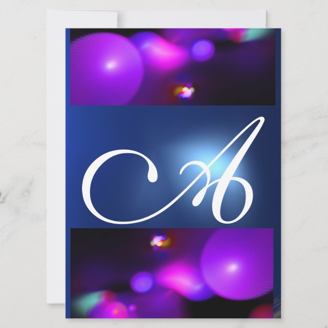 QUANTUM BUBBLE MONOGRAMM lila blau Einladung (Vorderseite)