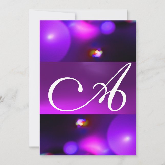 QUANTUM BUBBLE MONOGRAMM lila Einladung (Vorderseite)