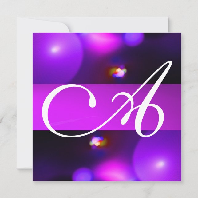 QUANTUM BUBBLE MONOGRAMM lila Einladung (Vorderseite)