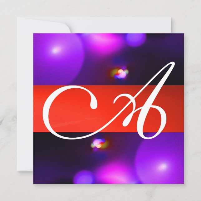 QUANTUM BUBBLE MONOGRAMM rot lila Einladung (Vorderseite)