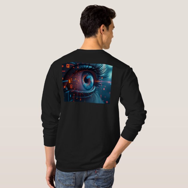 Quantum Eye Männer lange Ärmel schwarzer T - Shirt (Schwarz voll)