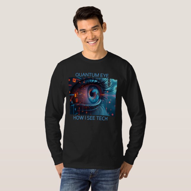 Quantum Eye Tech Männer langärmeliger schwarzer T  T-Shirt (Vorne ganz)
