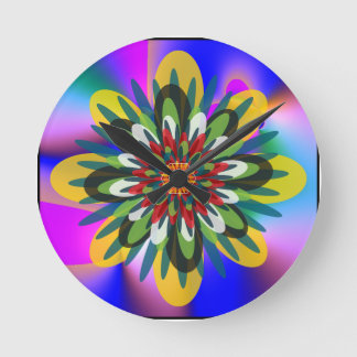 Quantum Floral farbenfrohes Retro-geometrisches Ma Runde Wanduhr