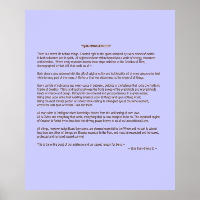"QUANTUM SECRETS" © Prosa Print or Poster (Vorne)
