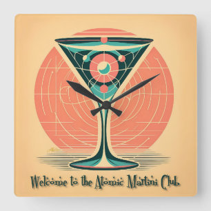 Quantum-Verschränkung Atomic Martini Club Cocktail Quadratische Wanduhr