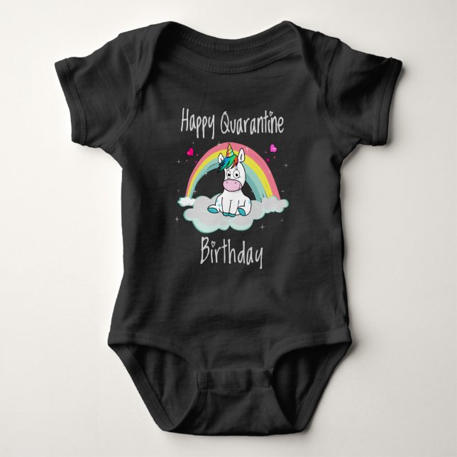Quarantäne Birthday Unicorn Regenbogen Baby Strampler (Vorderseite)