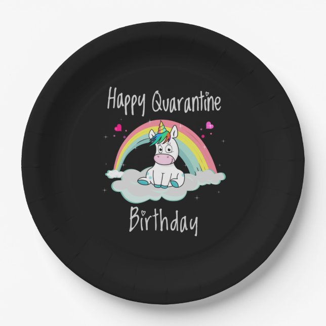 Quarantäne Birthday Unicorn Regenbogen Pappteller (Vorderseite)