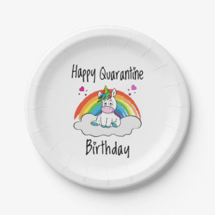 Quarantäne Birthday Unicorn Regenbogen Pappteller