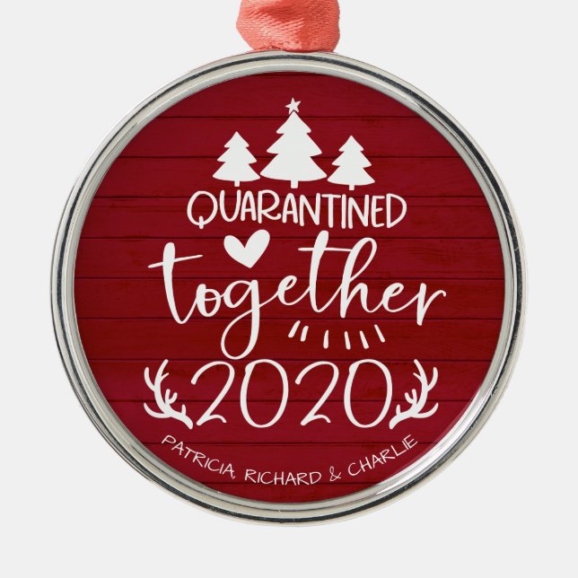 Quarantäne Together Niedlich Covid Christmas Red Ornament Aus Metall (Vorne)