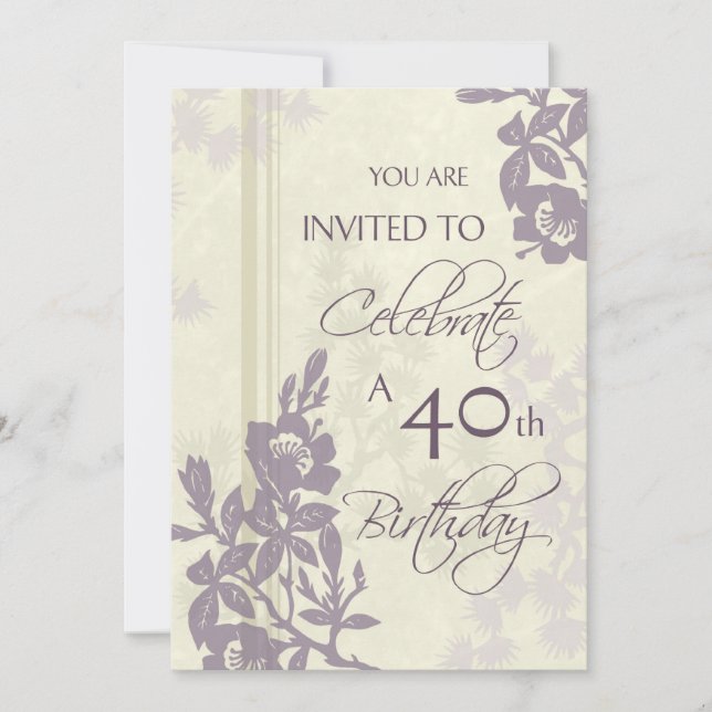 Quarantième cartes florales pourpres d'invitation (Devant)