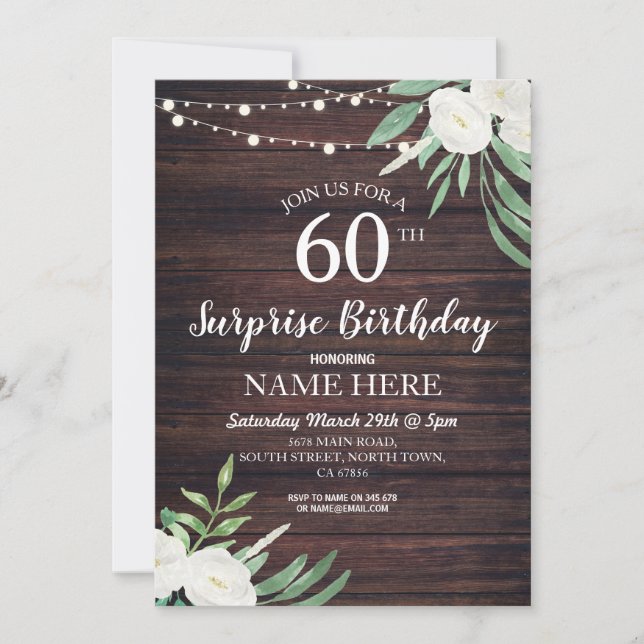 Quarantième soixantième invitation floral en bois (Devant)