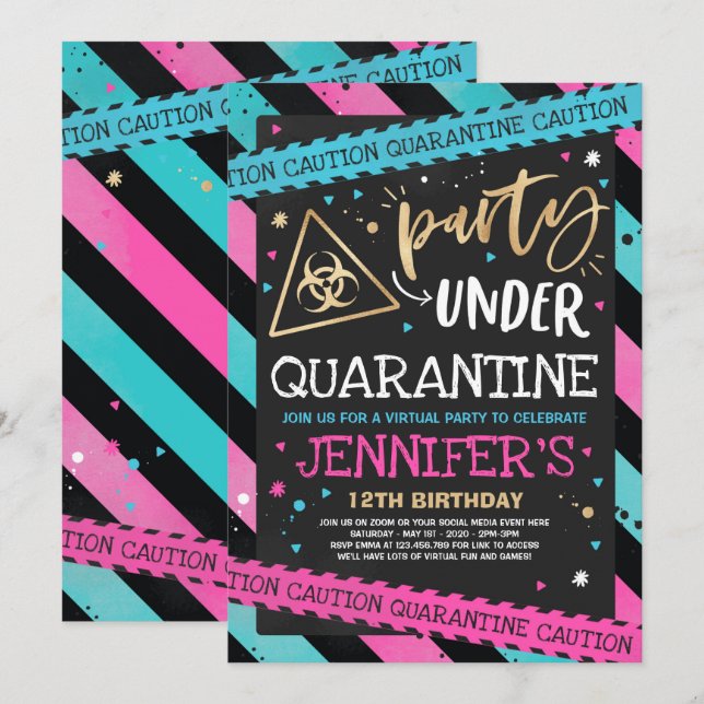 Quarantine Anniversaire Invitation de fête Zoom vi (Devant / Derrière)