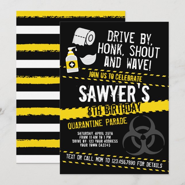 Quarantine Birthday Parade Einladung (Vorne/Hinten)