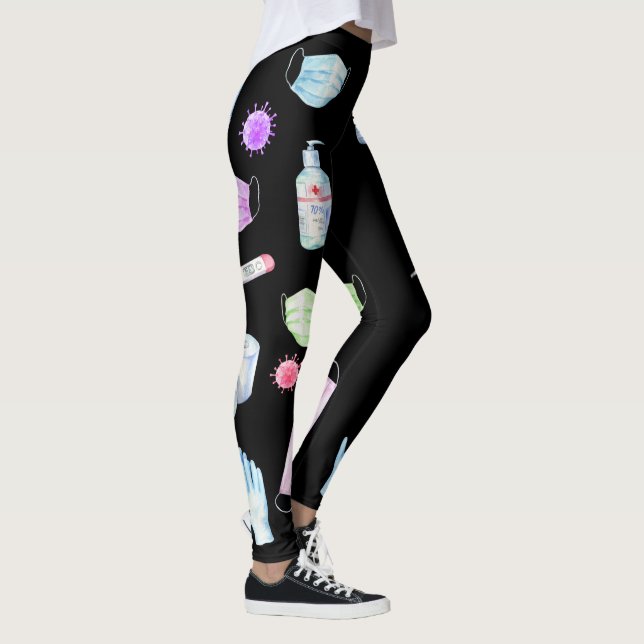 Quarantine Covid 2020 Face Mask Sanitizer Muster Leggings (Rechts)