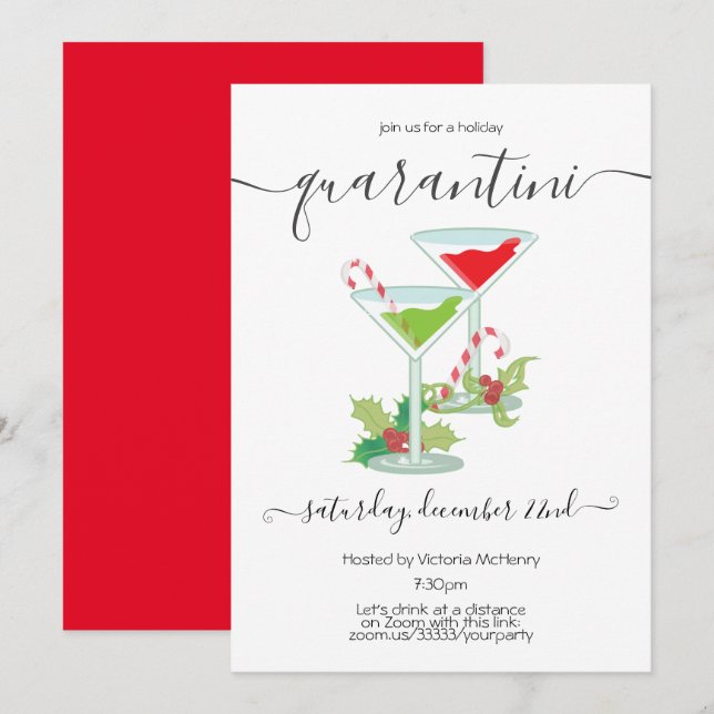 Quarantini Mistletoe und Martinis Holiday Party Einladung (Vorne/Hinten)