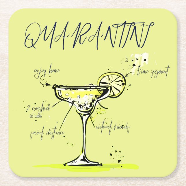 Quarantini Social Isolation Cocktail Rezept Rechteckiger Pappuntersetzer (Vorderseite)