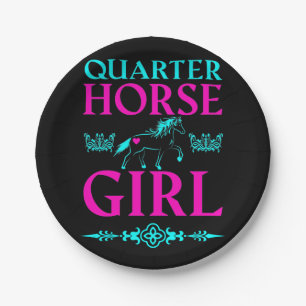 Quarter Horse Girl in Aqua und Pink Pappteller