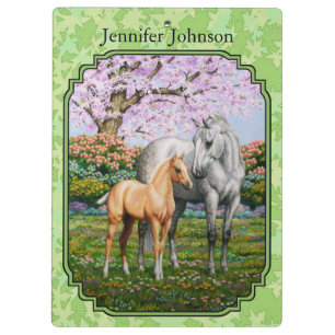Quarter Horse Mare & Foal Green Blätter Klemmbrett