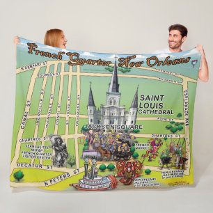 Quarter New Orleans Cartoon Fleece Blanket