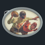 Quarterback-Durchlauf Ovale Gürtelschnalle<br><div class="desc">Künstler: Quarterback Mauricebower-|,  der Fußball führt</div>