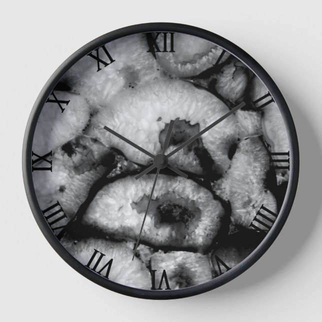 Quartz Agate Geode Schwarz-weiße Edelsteine Uhr (Vorderseite)