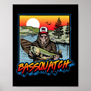 Quatch! Funny B Fischerei Sasquatch Retro 80er Fis Poster