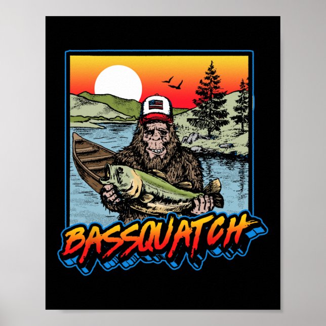 Quatch! Funny B Fischerei Sasquatch Retro 80er Fis Poster (Vorne)