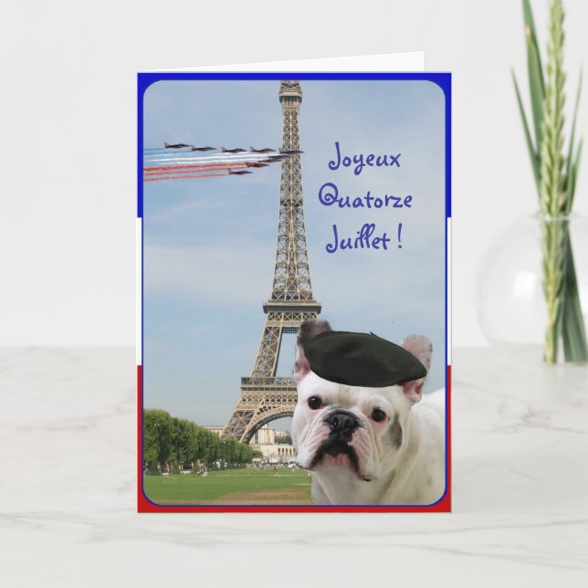 Quatorze Juillet Grußkarte französischer Bulldogge Karte (Vorderseite)