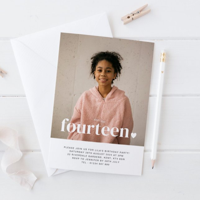 Quatorze photos du coeur Invitation d'anniversaire (Créateur téléchargé)