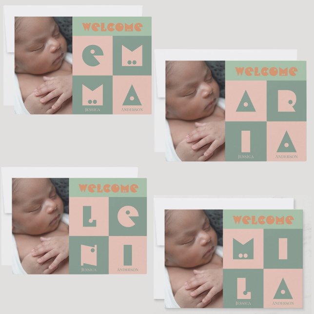 Quatre 4 lettres nom bébé fille faire-part de nais (Créateur téléchargé)