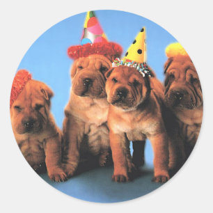 Quatre autocollants d'anniversaire de chiots