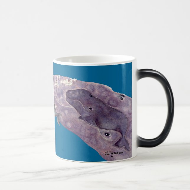 Quatre bébés de baleine grise et tasse (Droite)