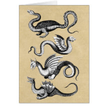 Quatre Dragons Mythologiques Sepia Carte pour note
