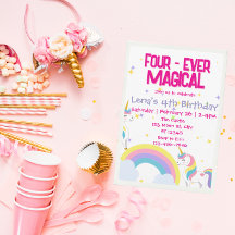 Quatre Ever Magique Unicorne Invitation Anniversai